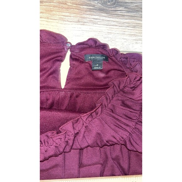 Women’s Ann Taylor Maroon Long Sleeve Dress Smocked Neck Size Medium - Picture 6 of 7